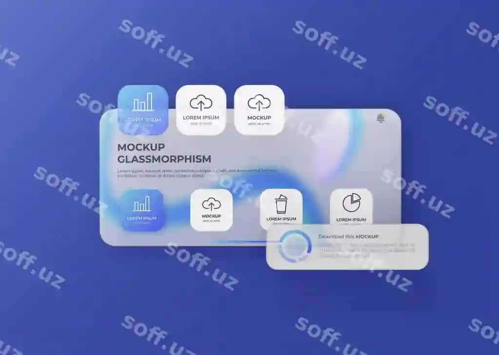 Smartfon interfeysi tugmalari glassmorfism uslubida | Smartphone interface buttons glassmorphism style