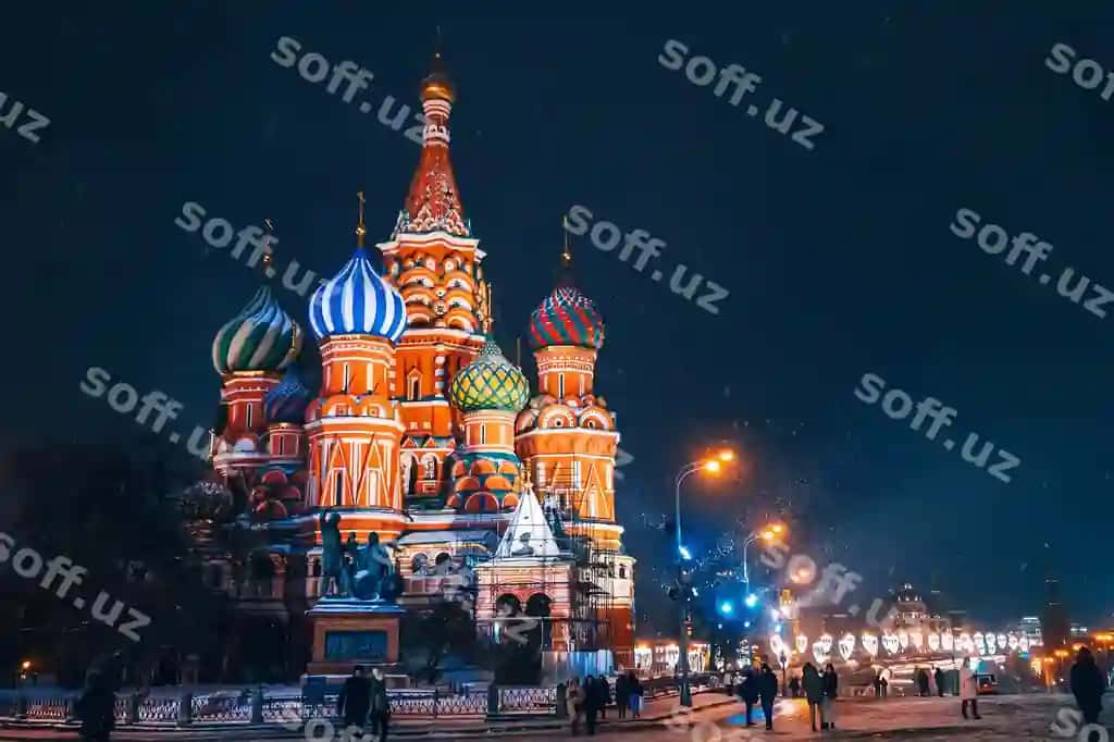 Svet Bazil katakhedrasi Qizil maydon Moskva Rusiya kecha qish | Saint basil s cathedral red square moscow russia night winter