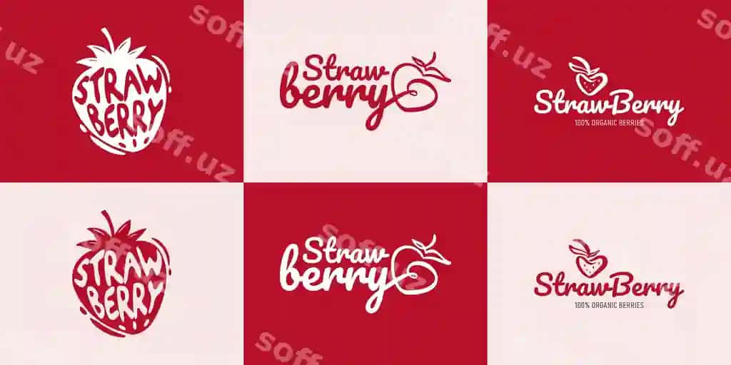 Banan meva premium logotip kolleksiyasi | Strawberry fruit premium logo collection