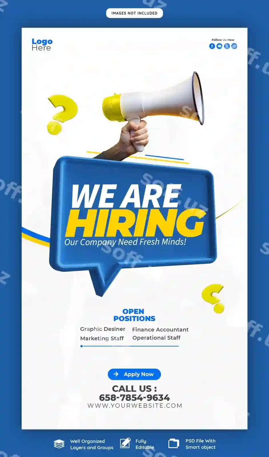 Biz ishga qabul qilyapmiz bo'sh ish o'rinlari Facebook Instagram hikoya post shabloni | We are hiring job vacancy facebook instagram story post template
