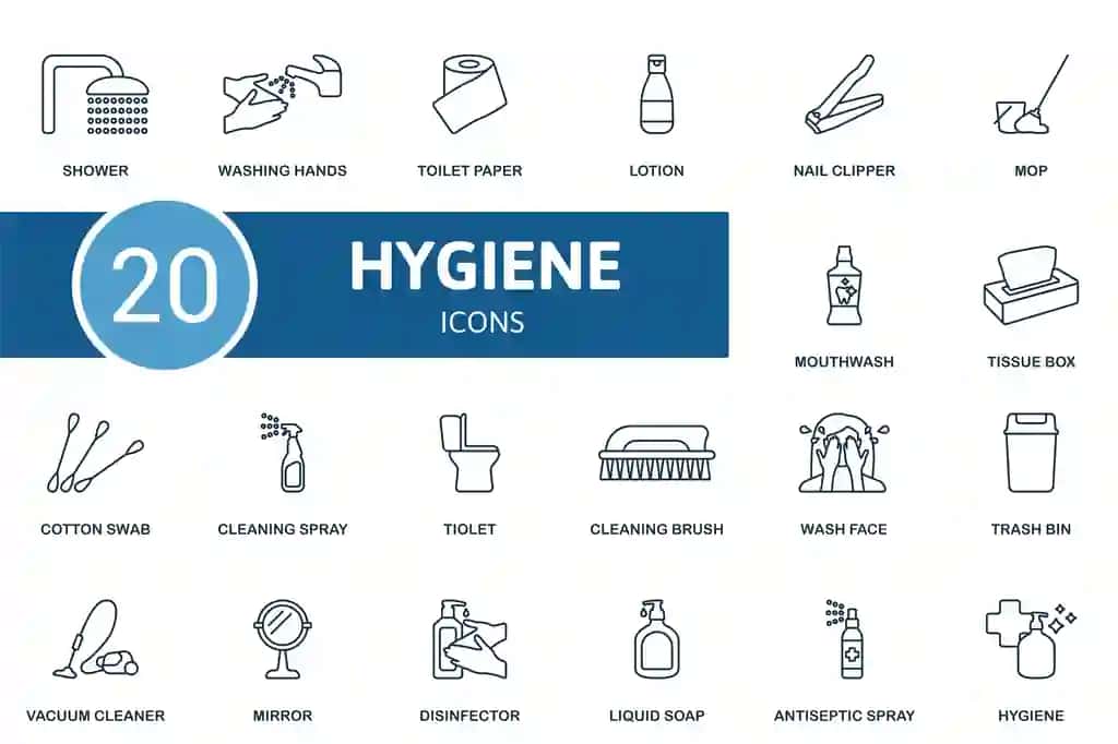 Gigiena kontur piktogramma ijodiy piktogramma o'rnatilgan dush yuvish | Hygiene outline icons set creative icons shower washing