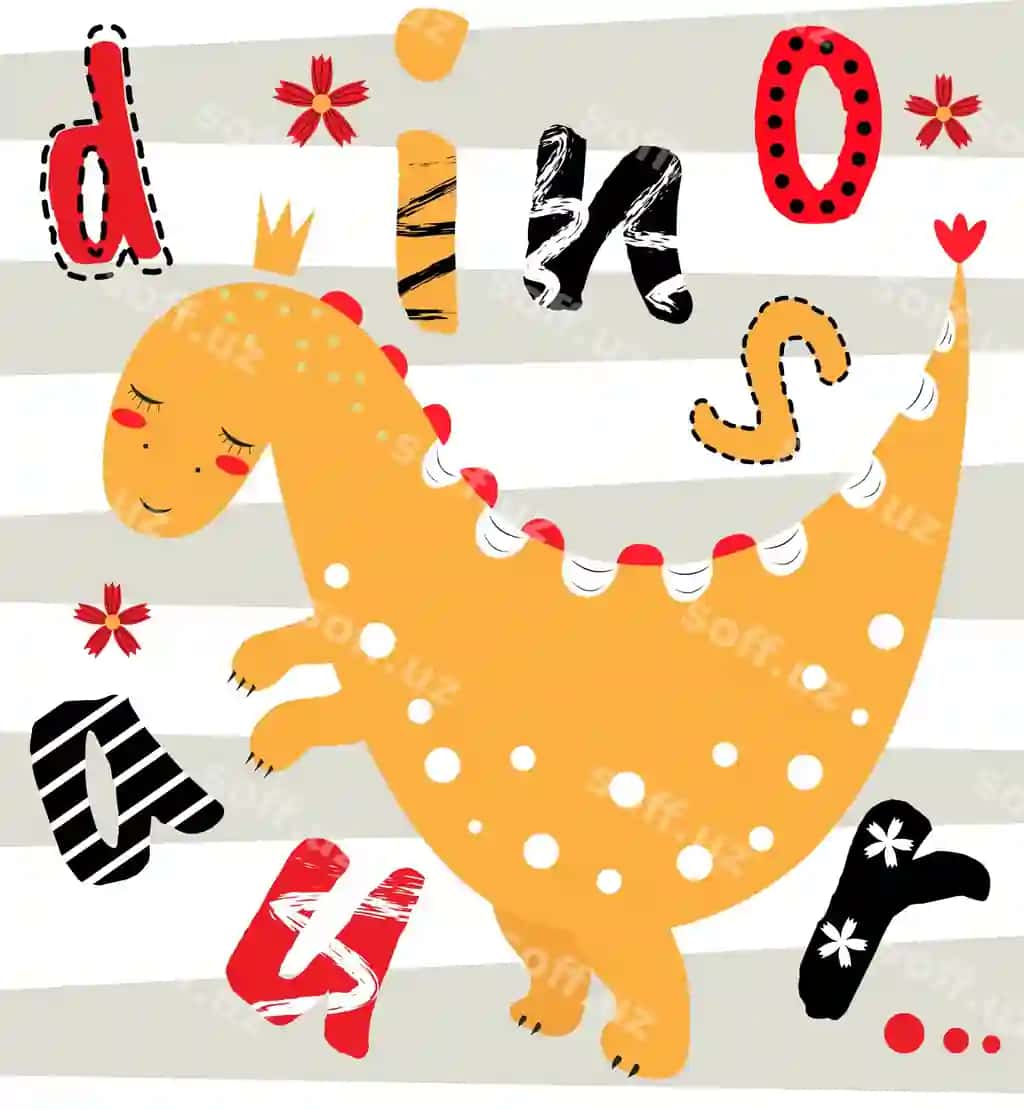 Chiroyli T rex bilan dinosavriy yozuvi | Cute t rex with inscription dinosaur