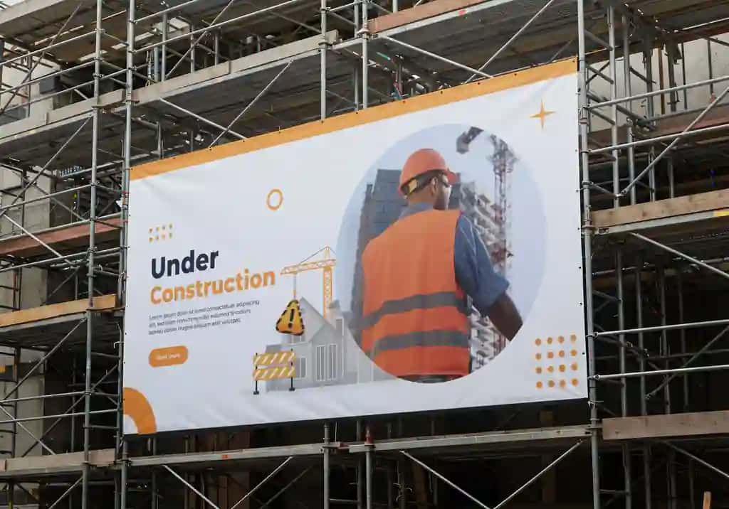 Qurilish maydonchasi banner qurilish loyihasi e'lon iskala | Construction site banner construction project announcement scaffolding