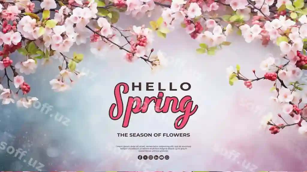 Bahor maxsus tabrik kartochkasi haqiqiy psd orqa fonli | Spring special greeting card with realistic psd background