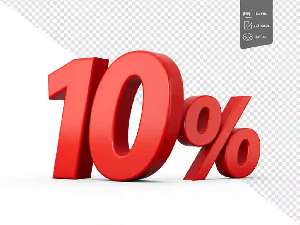 3D qizil 10 o'n foiz belgisi izolyatsiya qilingan oq fon 3D rasm | 3d red 10 ten percent sign isolated white background 3d illustration