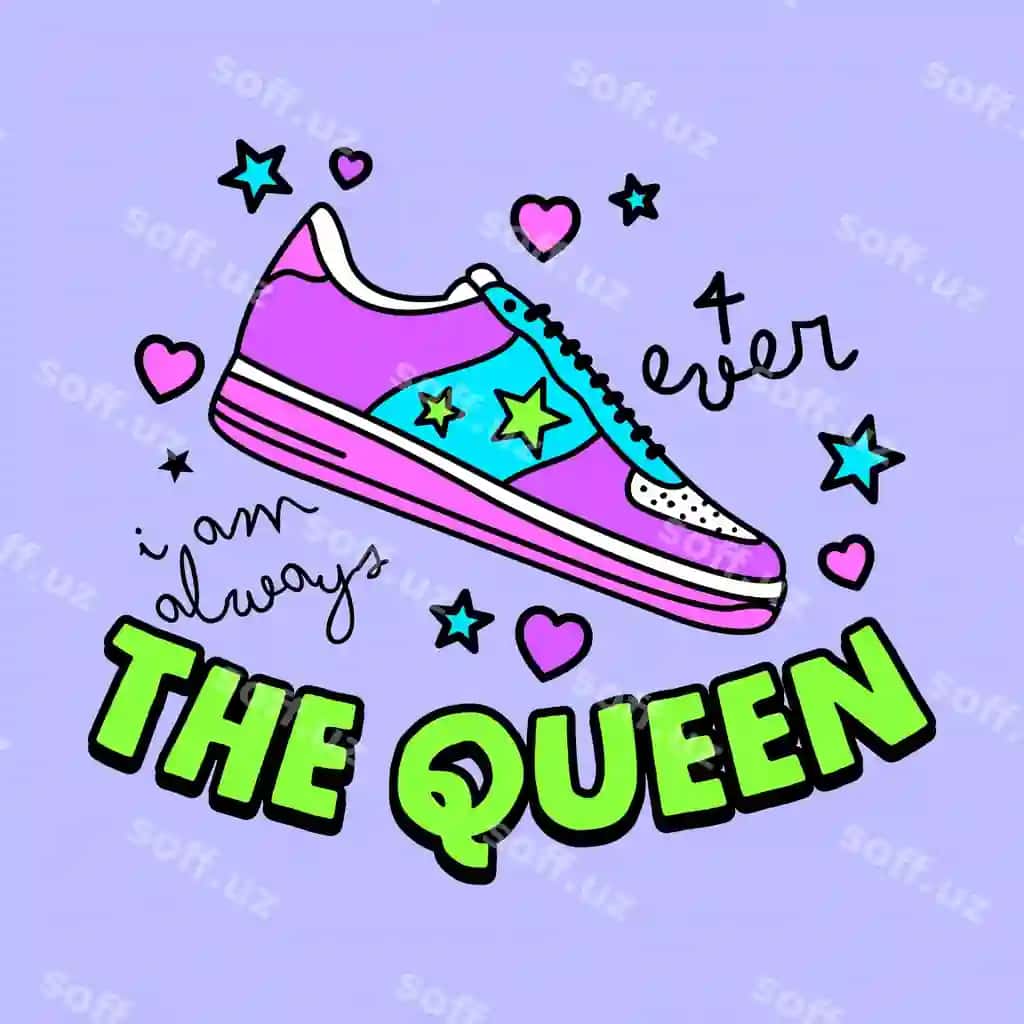 Vektor illustratsiyasi qizlar uchun sneaker poyabzali matn bilan | Vector illustration girly sneaker shoe with text