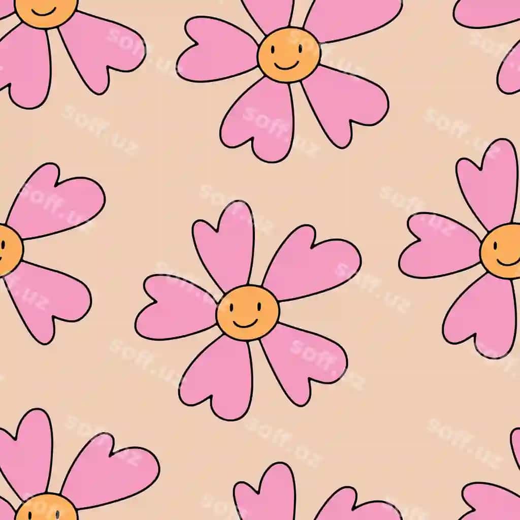 1970 gul chamomil bo'siqsiz naqsh gippi grooviy fonlar | 1970 smile chamomile seamless pattern hippie groovy backgrounds