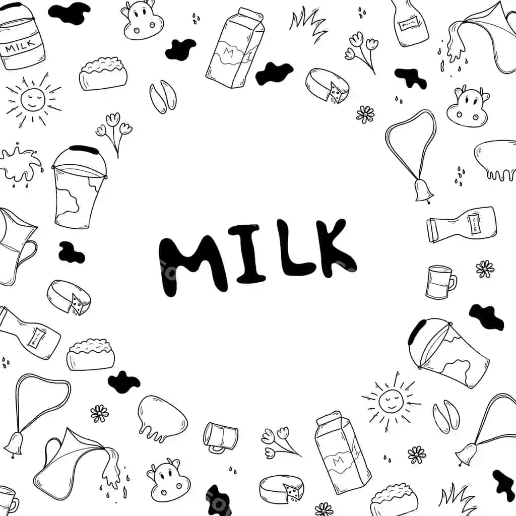 Doodle sut komplekti doira vektor illustratsiyasi ajratilgan oq fonda | Doodle milk set circle vector illustration isolated white background
