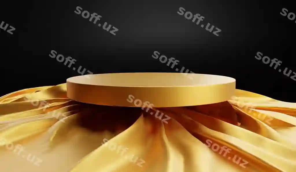 Oltin mato fonida oltin mahsulot stendi, mahsulot displeyi 3D renderlash | Gold product stand with golden fabric backdrop product display 3d rendering