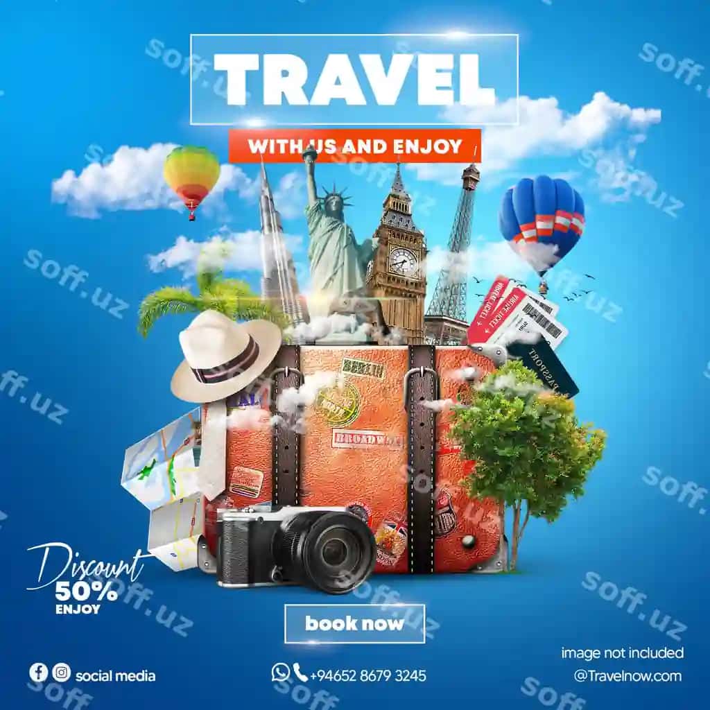 Sayohat ijtimoiy media post shablon | Travel social media post template