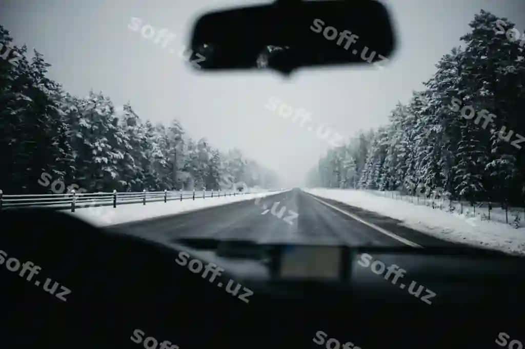 Haydash qish qorli yo'li mashina ichidagi ko'rinish | Driving snowy winter road car inside view