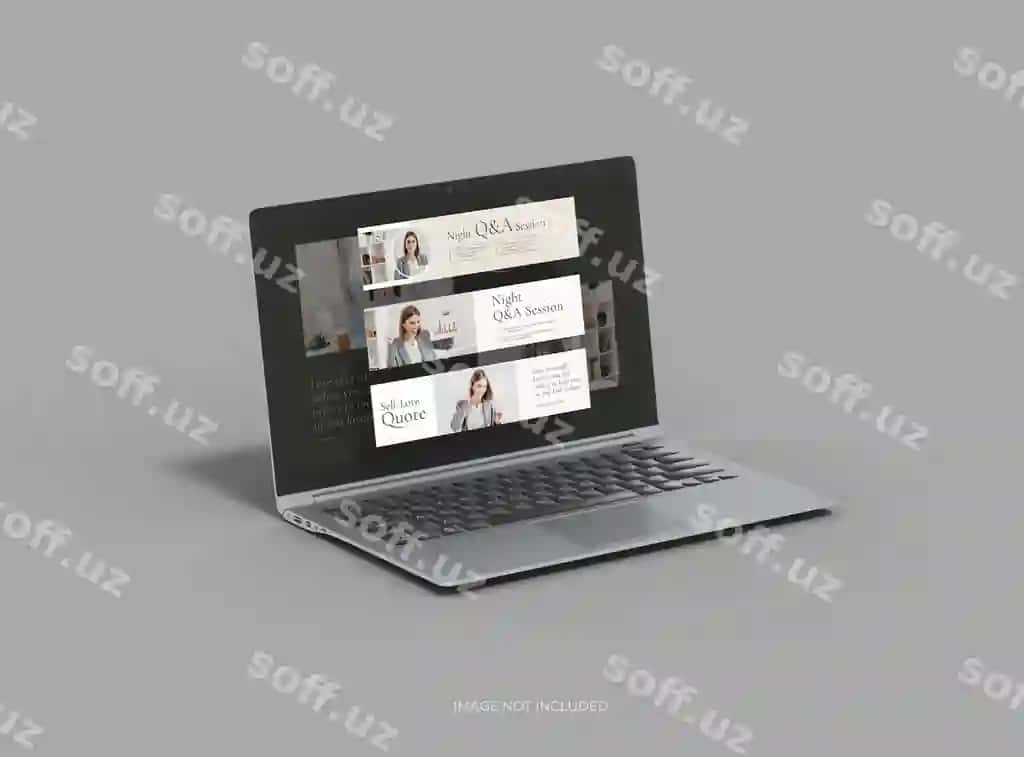 Moslashuvchan noutbuk modeli, chiqarilgan o'zgartirilishi mumkin bo'lgan ekranlar bilan 3D render | Customizable mockup laptop with poppedup changeable screens 3d render