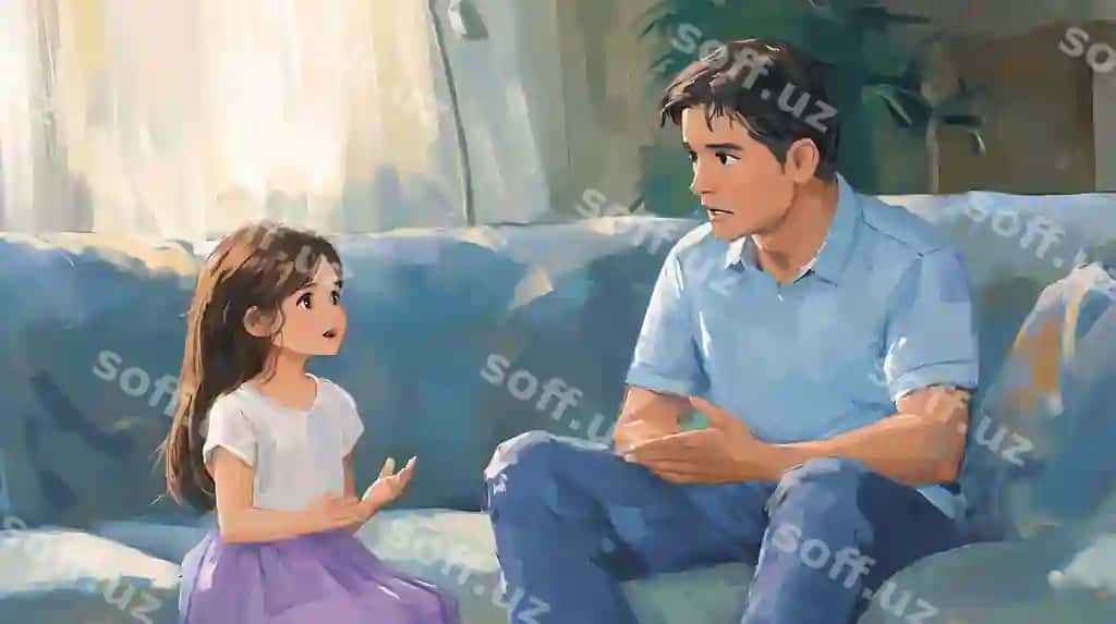 Erkak va kichik qiz divan o'tgan rasm | Painting man little girl sitting couch