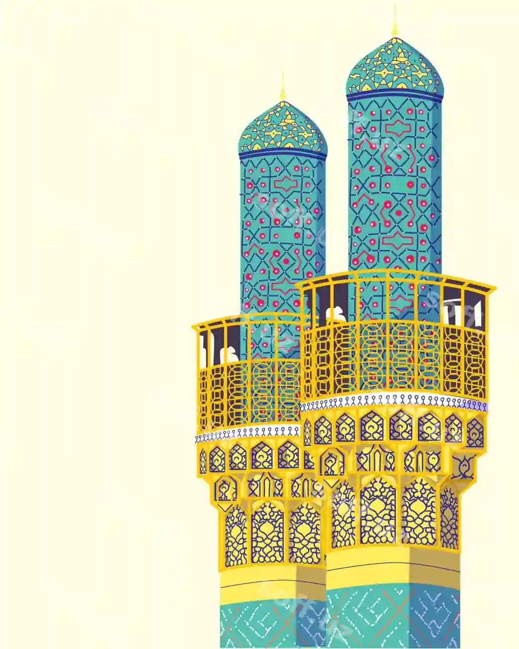 Oltin naqshlar bilan bezatilgan ulug'vor moviy masjid minoralari go'zal porlab turibdi | Majestic blue mosque towers with golden ornaments shining beautifully