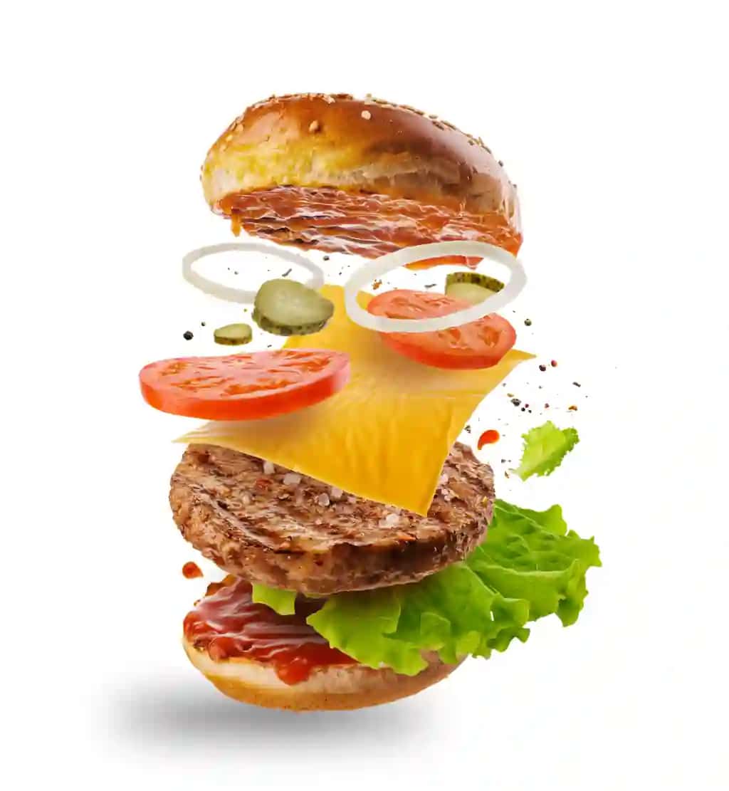 Uchuvchi elementlar bilan burger | Burger with flying elements