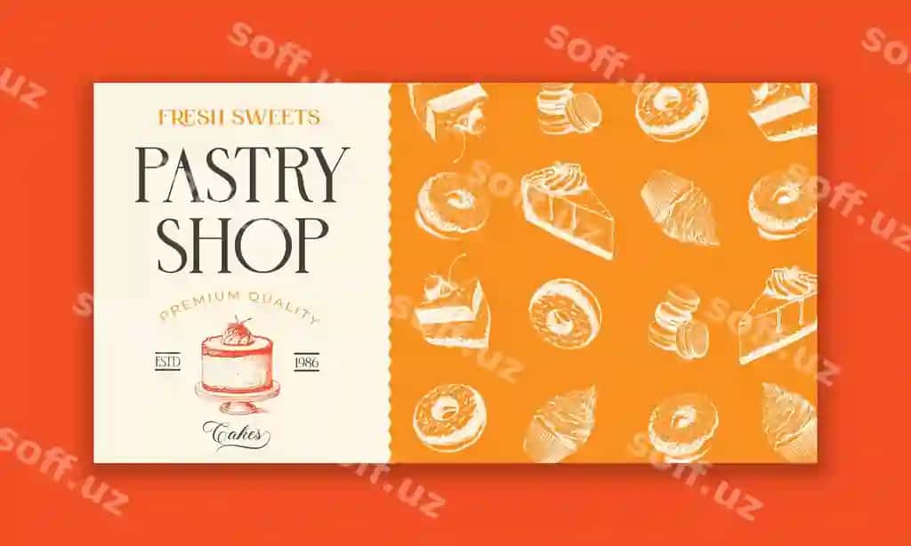 Non kafe illustratsiyasi pastry banner foni shirinliklar do'koni landing sahifasi | Bakery illustration pastry banner background sweets shop landing