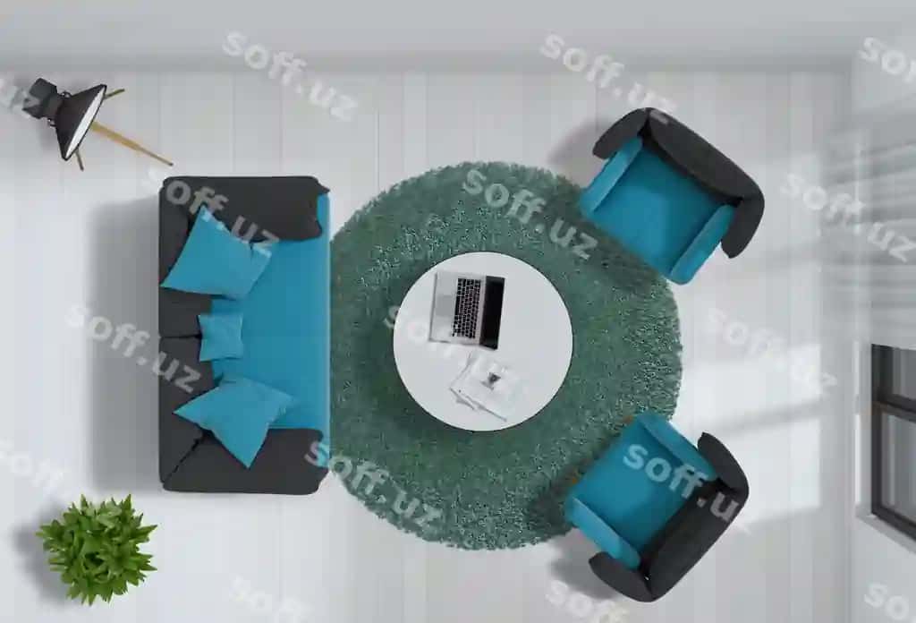 Yuqori ko'rinish içki mehmonxona 3d render | Top view interior living room 3d render