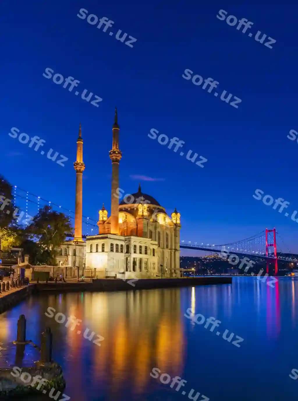 O'rtakoy istanbul turkiya o'rtako'y masjidi bosfor ko'prigi 15 iyul shahidlar ko'prigi quyosh chiqishi ko'rinishi | Ortakoy istanbul turkey ortakoy mosque bosphorus bridge 15th july martyrs bridge sunrise view