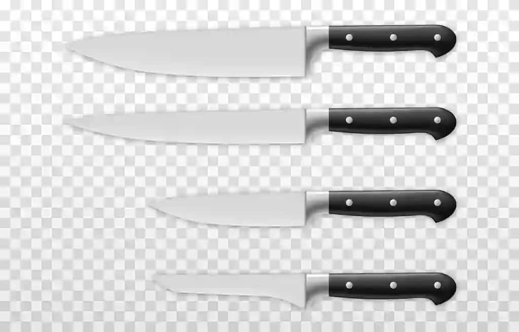 Vektorli to'plam realistik oshxona pichoqlari izolyatsiya qilingan shaffof fon | Vector set realistic kitchen knives isolated transparent background
