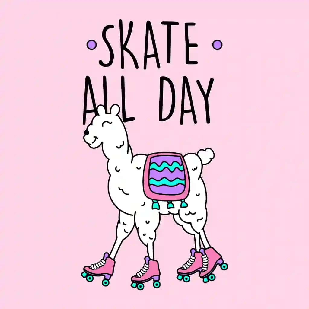Kun bo'yi konkida uchish matni (lama bilan) | Skate all day text with llama