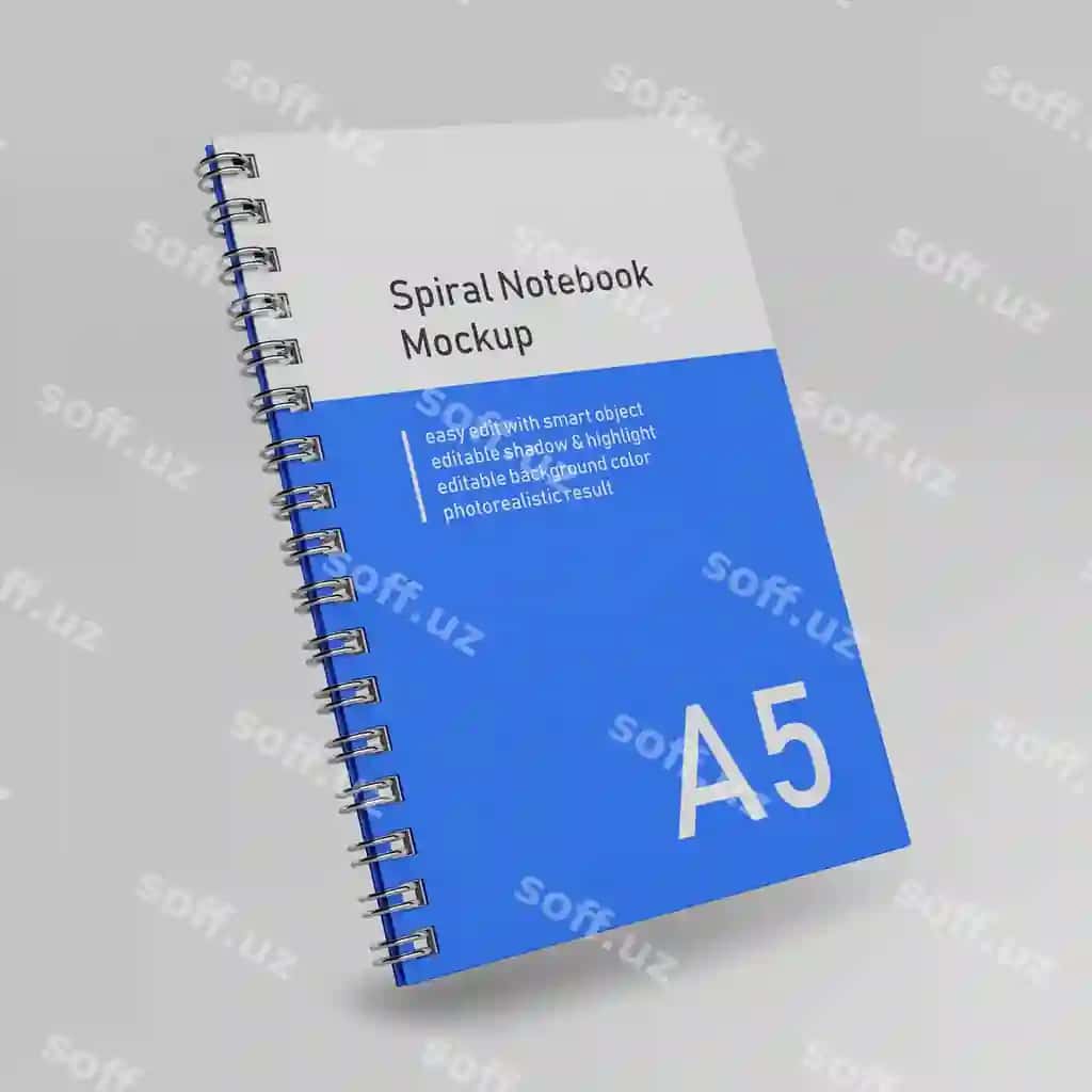 Premium bitta ofis qattiq muqadda spiralka buklovchi kundalik daftar namunasi | Premium single office hardcover spiral binder diary notebook mock