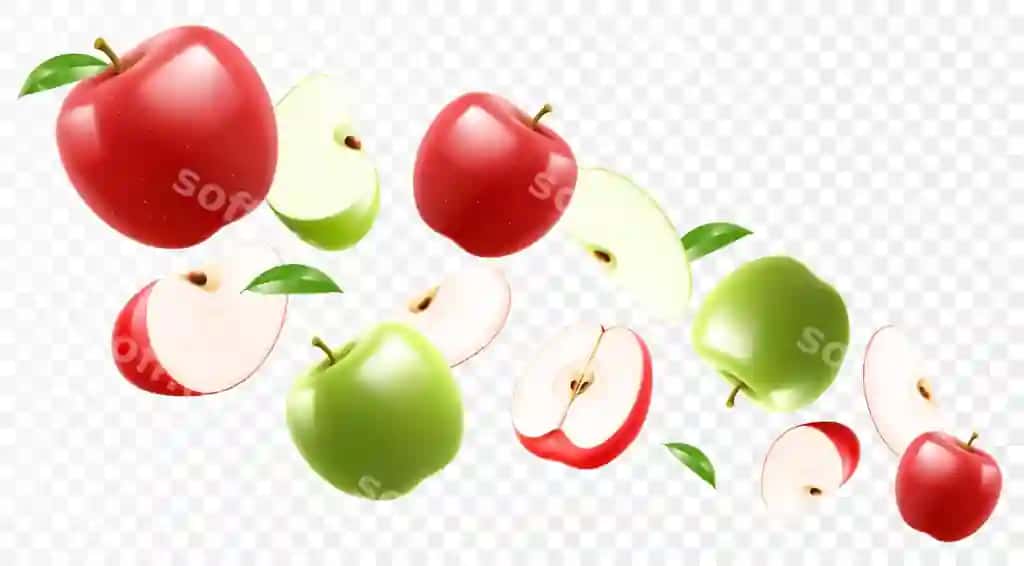 Uchib ketayotgan qizil yashil suvli olma yorqin fonda tushayotgan olma realistik | Flying red green juicy apples bright background falling apples realistic