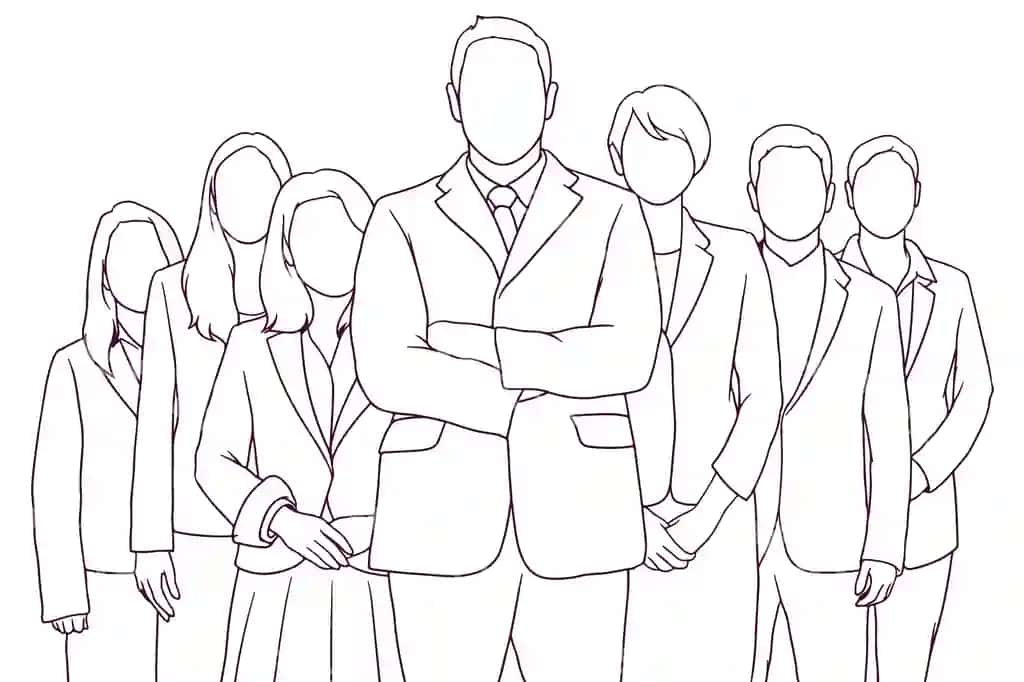 Biznes jamoasi qo'l bilan chizilgan vektor illustratsiyasi | Business team hand drawn style vector illustration