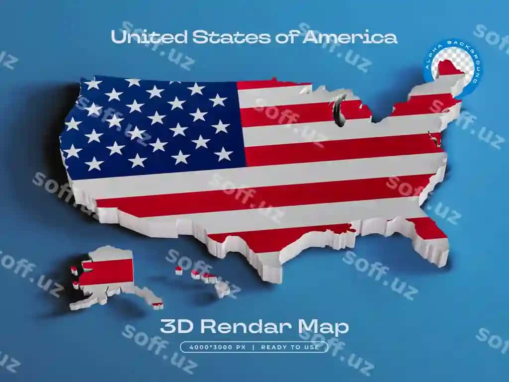 Amerika Qo'shma Shtatlari xaritasi izolyatsiya qilingan 3D render illyustratsiyasi | United states america map isolated 3d render illustration