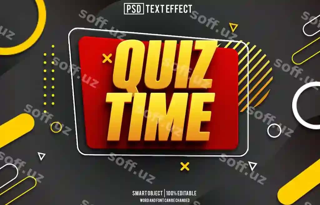Viktorina vaqti matn effekti shrifti tahrirlanadigan tipografiya 3D matn | Quiz time text effect font editable typography 3d text