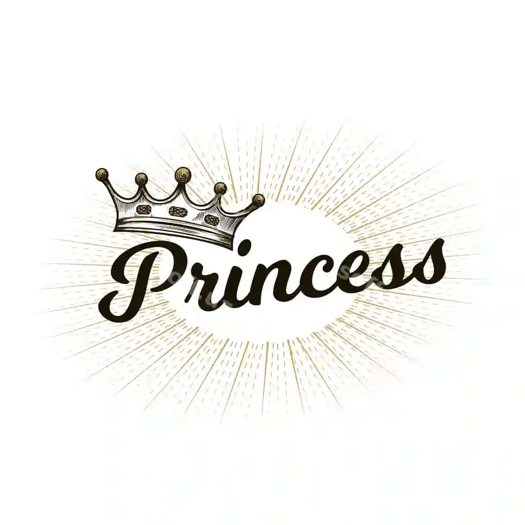 Princess shrifti bilan shoh qirralari konturi oyog'rlangan uslub vektori | Princess lettering with crown rays outline engraved style vector