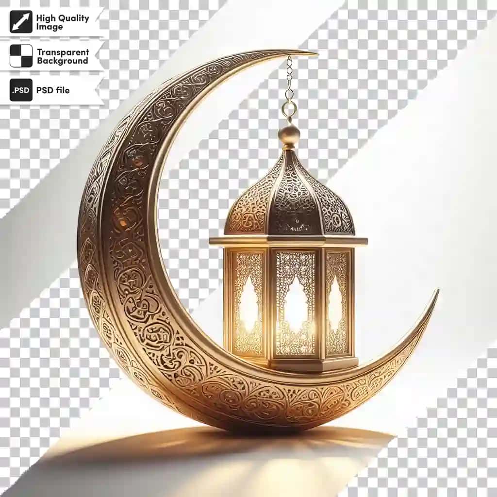 Psd ramazon kareem fon fonarlari oltin bezakli yarim oy Ramzan | Psd ramadan kareem background lanterns golden ornate crescent ramzan