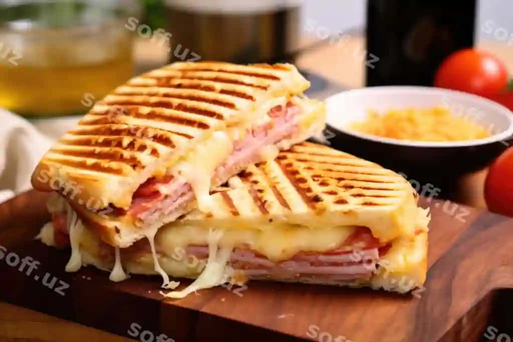 Ham va pishloq panini grill belgilari bilan | Ham cheese panini with grill marks
