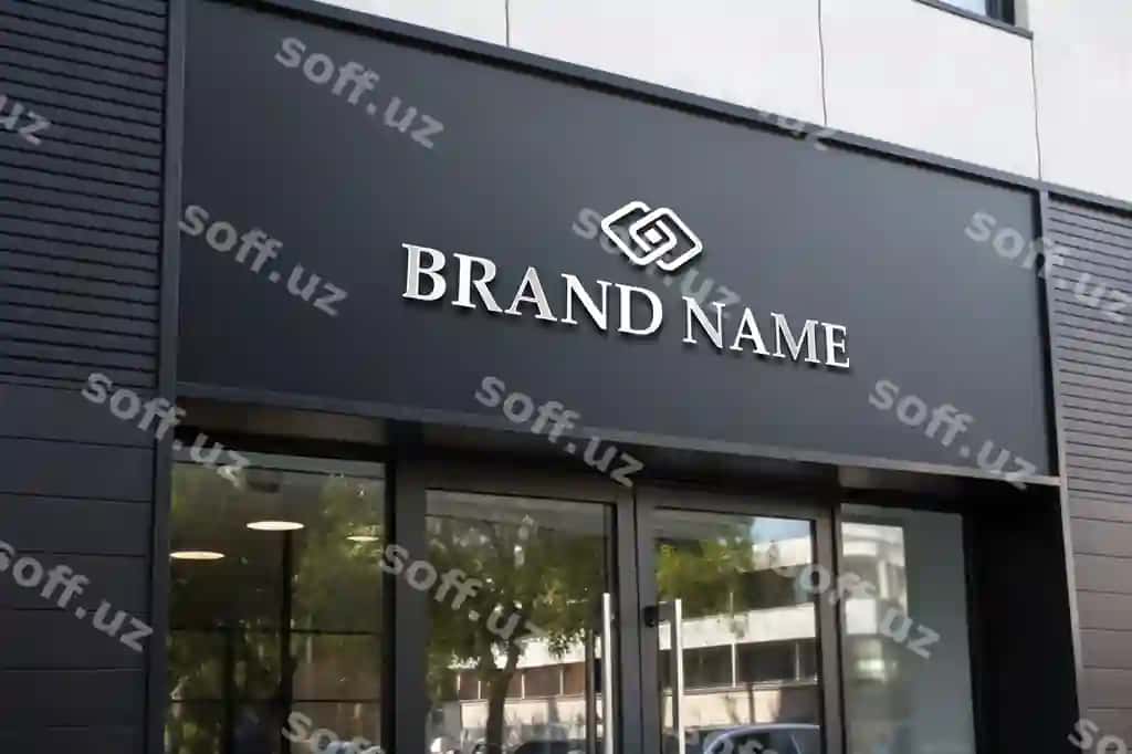 3D logotipli do'konning qora fasad belgisi | 3d logo mockup shop black facade sign
