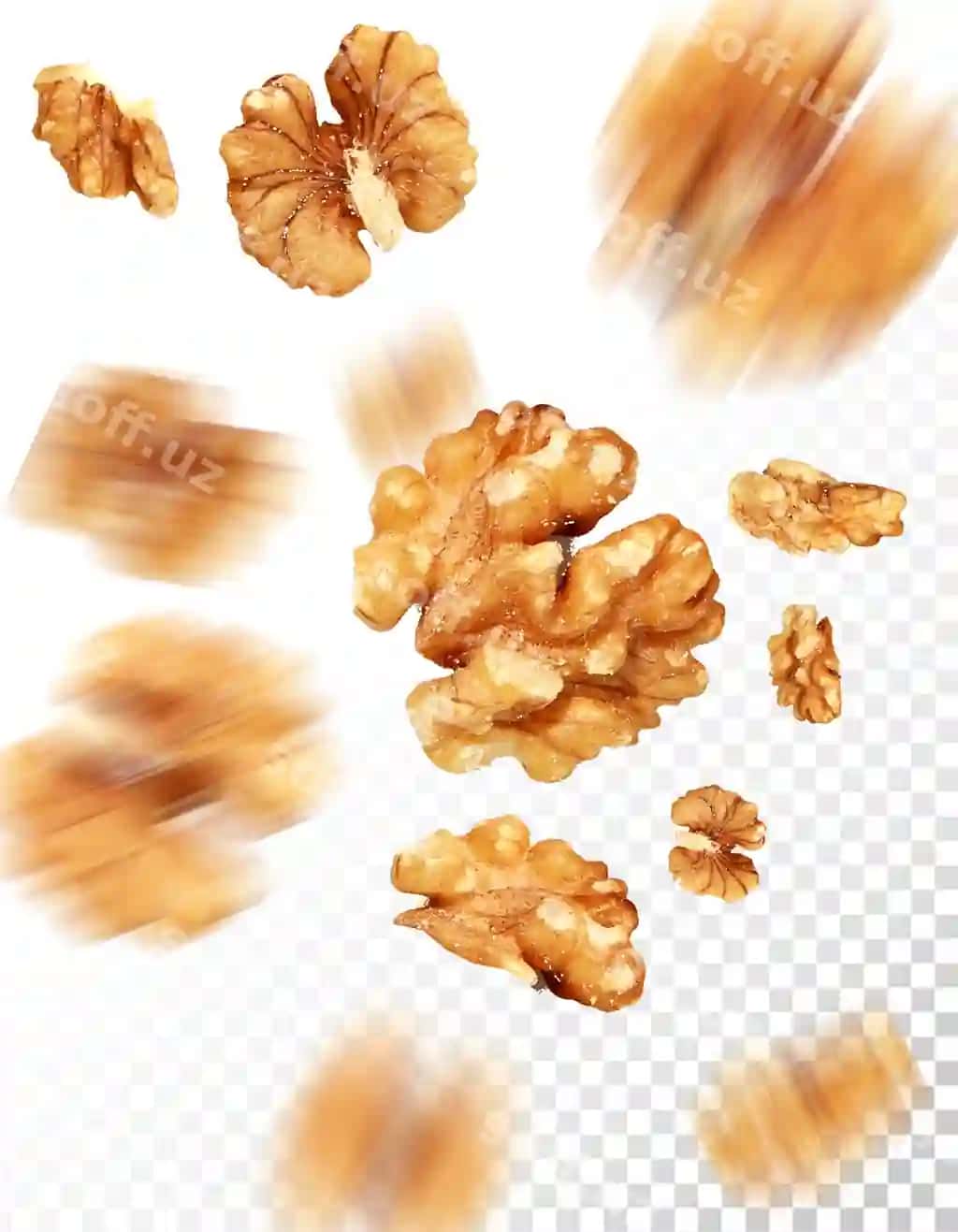 Yangi yong'oq donalari tushmoqda | Close up fresh walnut kernels falling