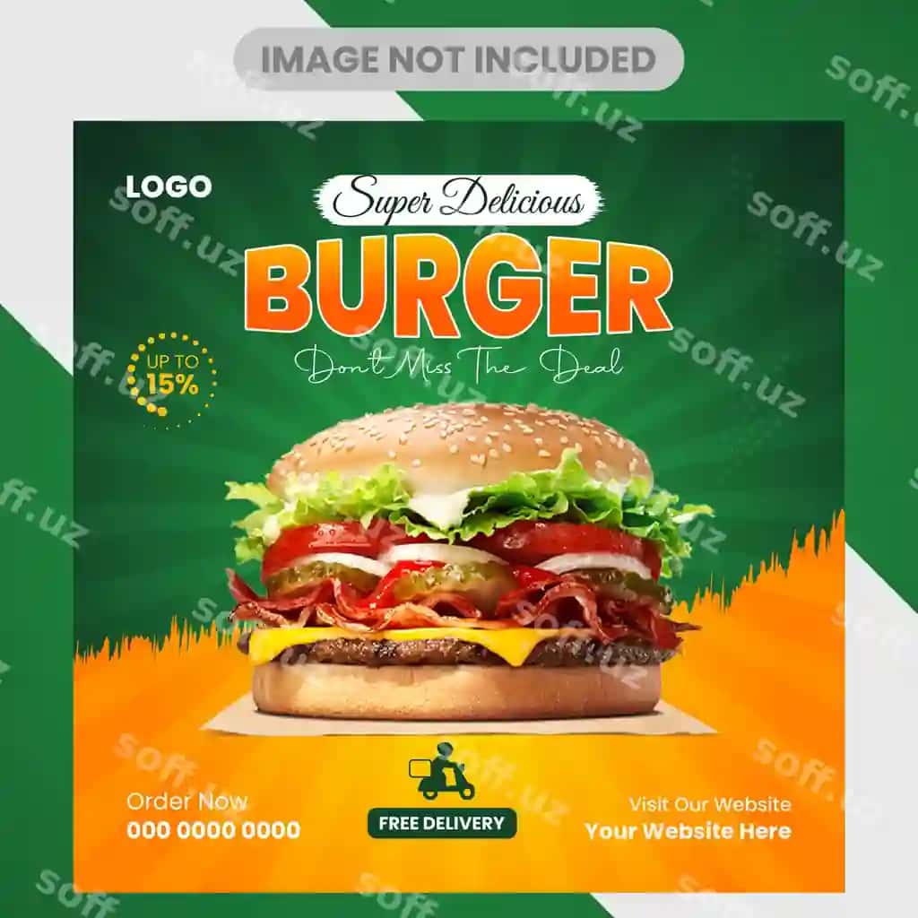 Mazali burger ovqat menyu ijtimoiy media baner shabloni | Delicious burger food menu social media banner template