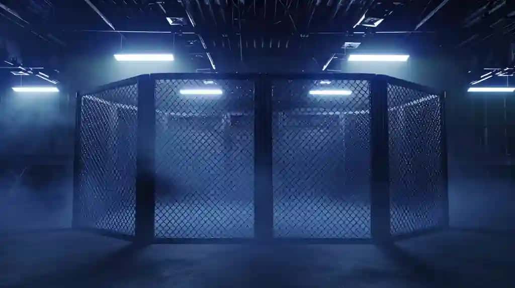 Yakkakurash san'atlari sporti ringxa chiroqlari bilan generativ ai professional mma qafasli arena | Generative ai professional mma cage arena with spotlights martial arts sport ringxa