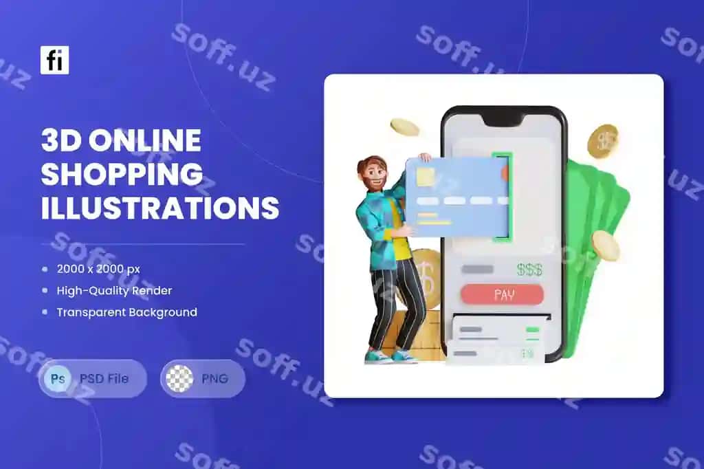 3d illustratsiyasi onlayn biznes xarid to'lov | 3d illustration online business shopping payment