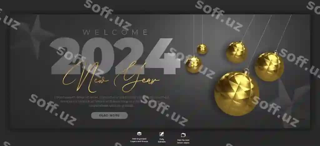 2024-yil Yangi yil bayrami Facebook cover posti dizayn shabloni | Happy new year 2024 celebration facebook cover post design template