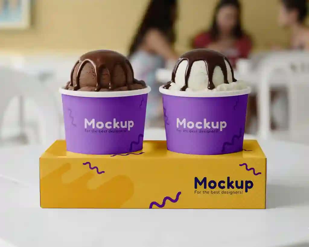 Oq fonda muzqaymoq qutisi maketi | Mockup ice cream box tub white background