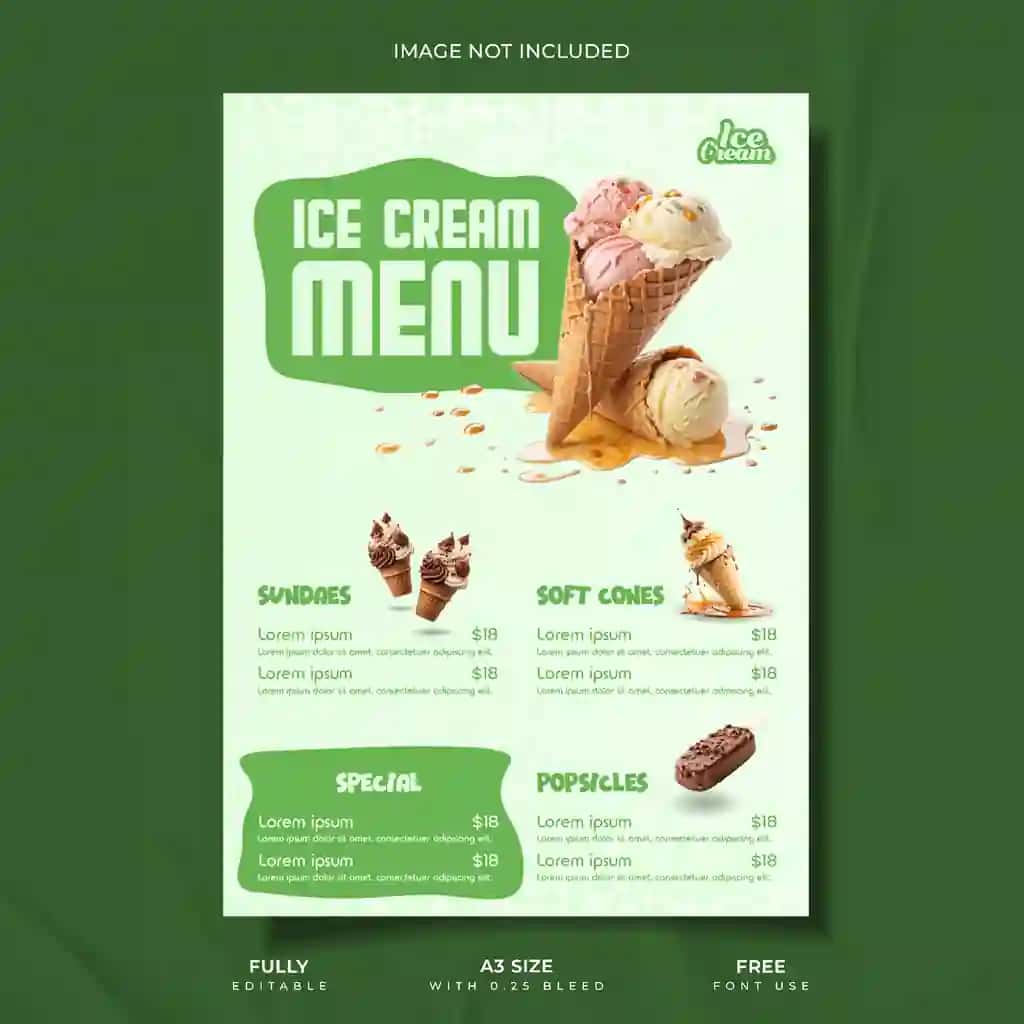 Ijodiy muzqaymoq menyu kartasi dizayni | Creative ice cream menu card design