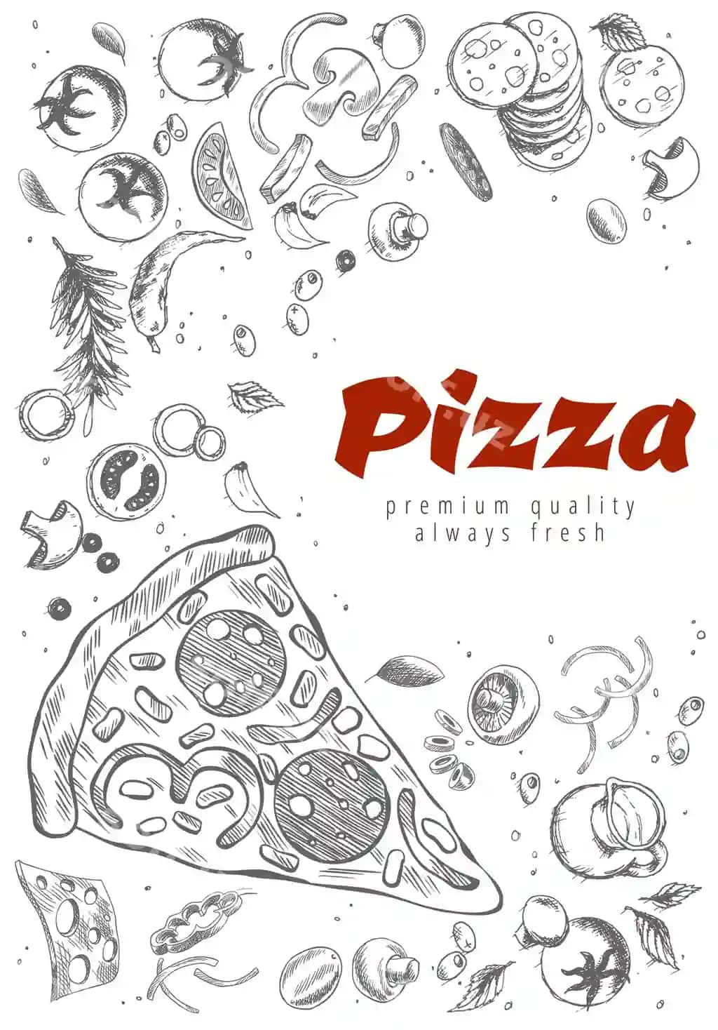 Pizza chizig'i banneri o'yib ishlangan uslubdagi doodle fonida mazali pizza | Pizza line banner engraved style doodle background savoury pizza