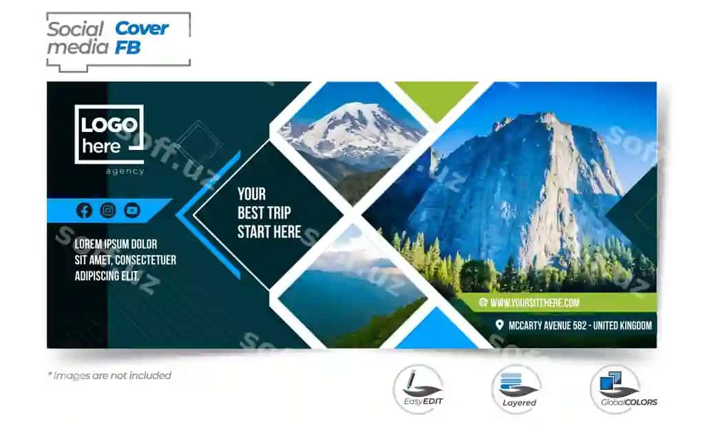 Sayohat agentligi uchun Facebook varaqi dizayn shabloni | Facebook cover travel agency design template