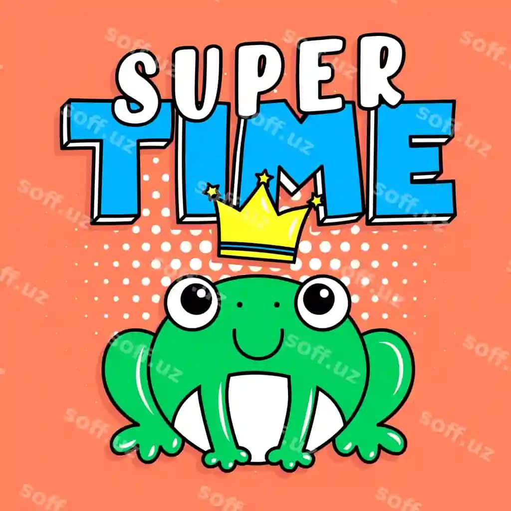 Super vaqt matn buzruq saraton kiygan bilan | Super time text with frog wearing crown