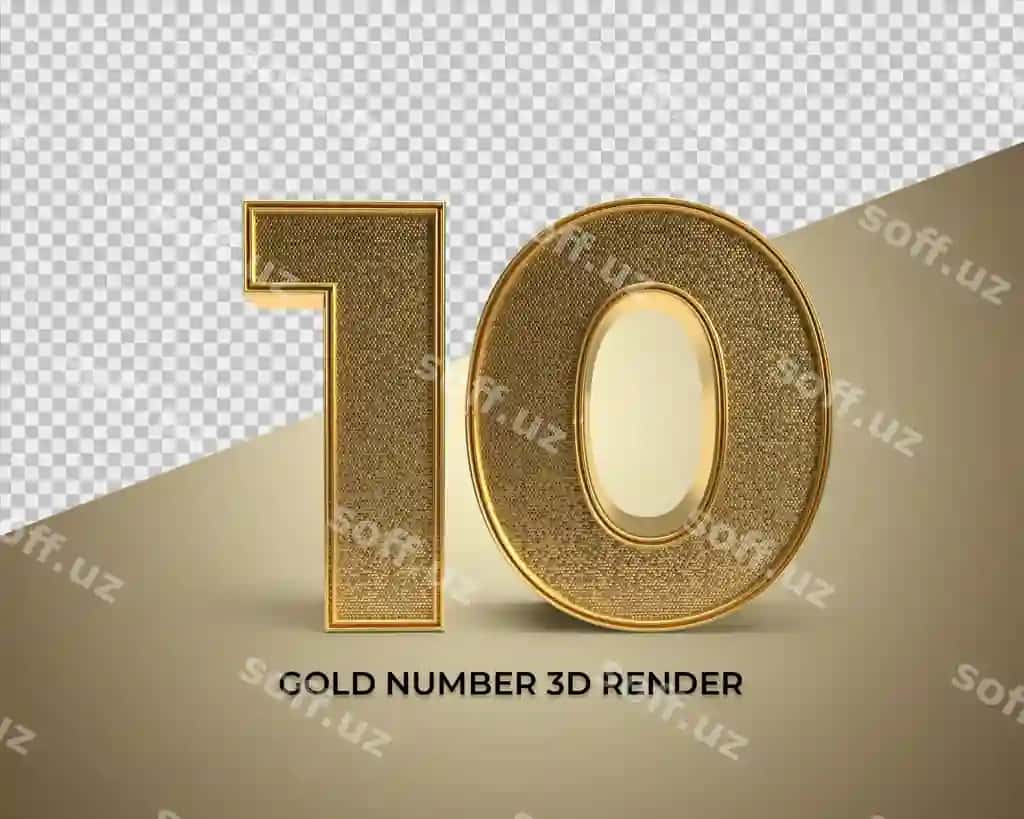 3D render oltin raqami 10 png | 3d render gold number 10 png