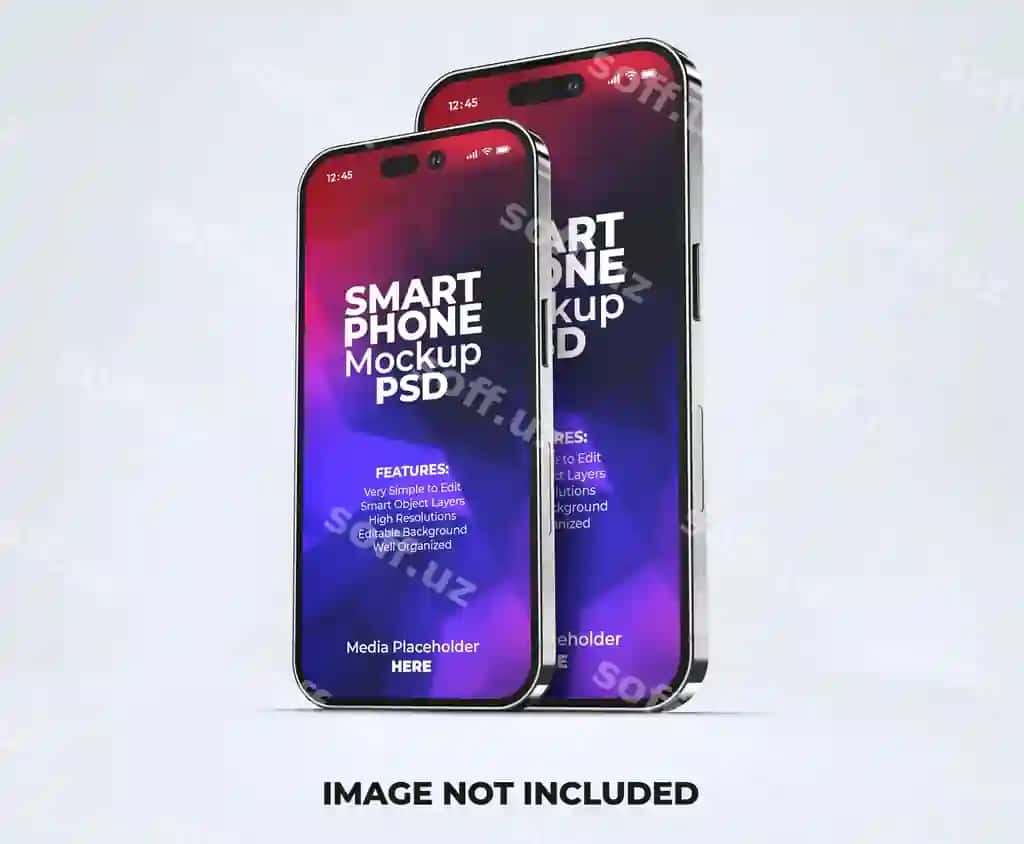 Haqiqiy Iphone 14 Pro Max 3D telefon ekrani namuna shabloni | Realistic iphone 14 pro max 3d smartphone screen mockup template