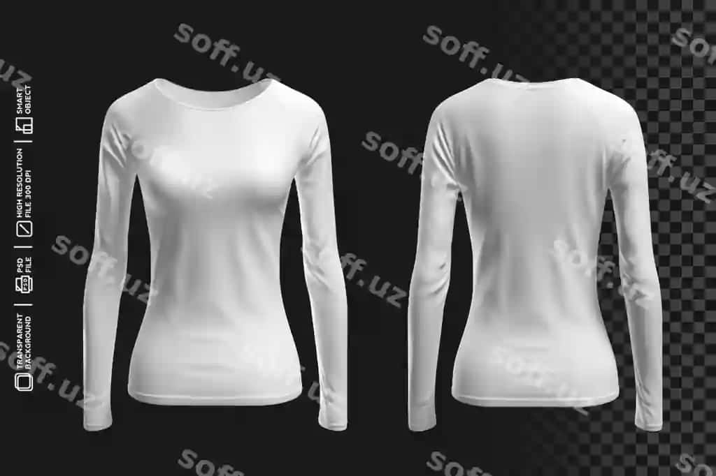 No'yab artistik oldi-orqa 3D ko'rinishdagi ayol uchun uzun qo'lliq bir qatlam futbolka | Unique artistic front back 3d view woman long sleeve oneck tshirt