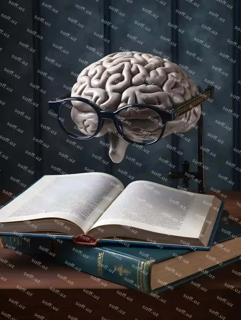 Ko'zoynakli miya kitob o'qish | Brain with eyeglasses reading book