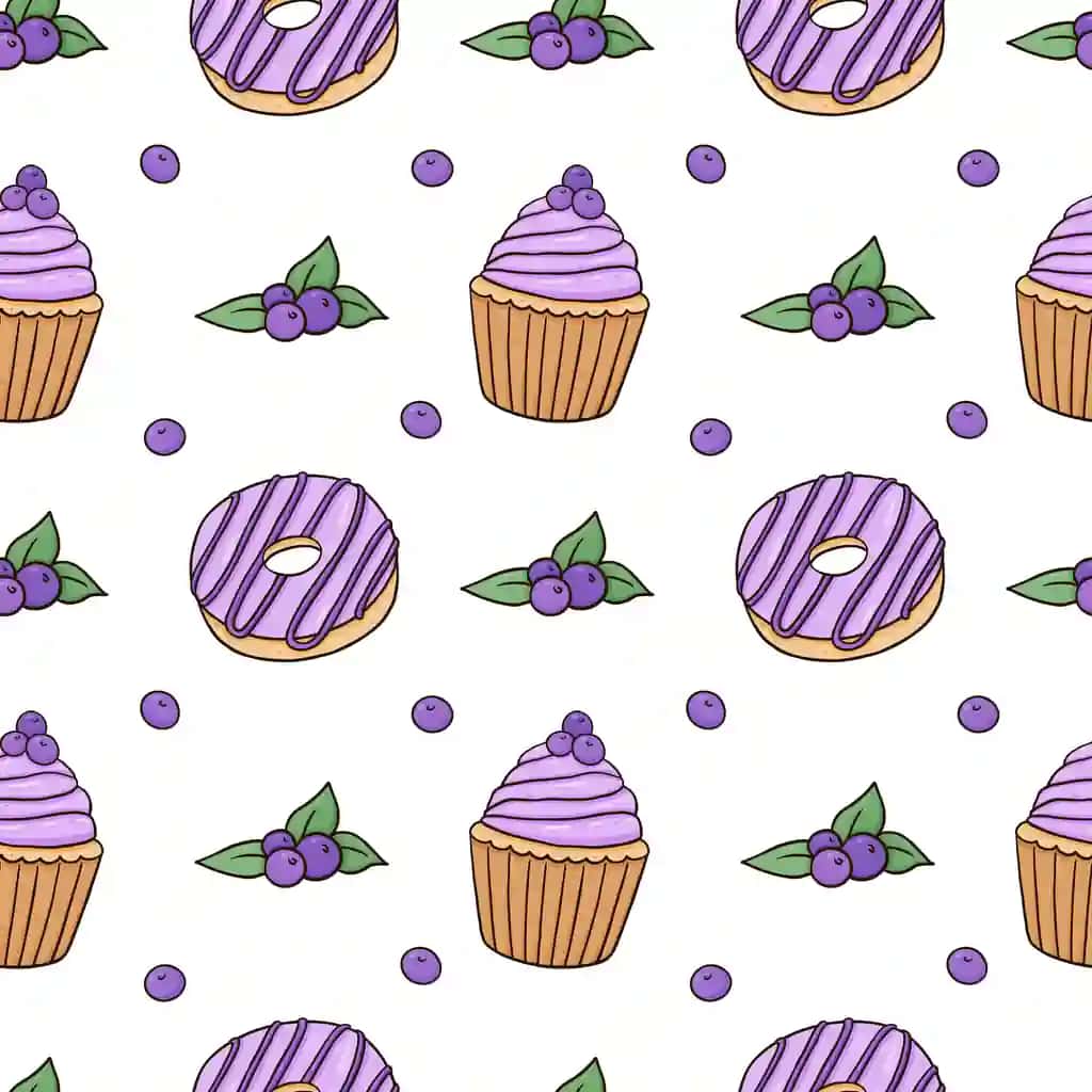 Yaltiroq donuts bilan choksiz naqsh oq ko'k bilan cupcakes | Seamless pattern with glazed donuts cupcakes with blueberries white