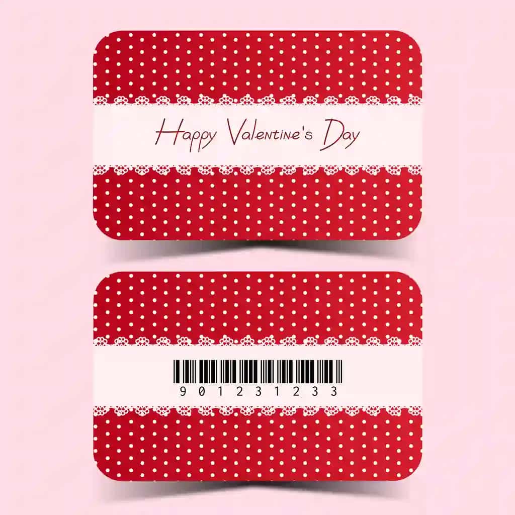 Muborak Sevishganlar kuni vaucher kartasi shablonining old tomoni | Happy valentines day voucher card template front back