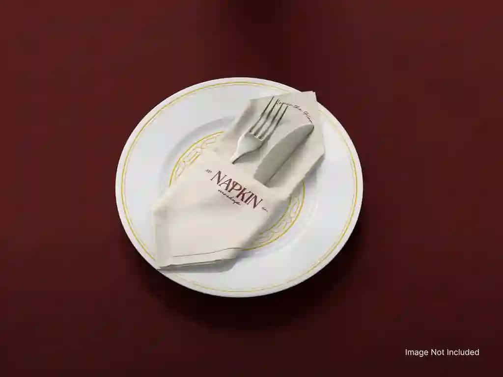 Salfetka vilkasi pichog'i bilan bezatilgan oqlangan dasturxon | Elegant table setting with napkin fork knife plate